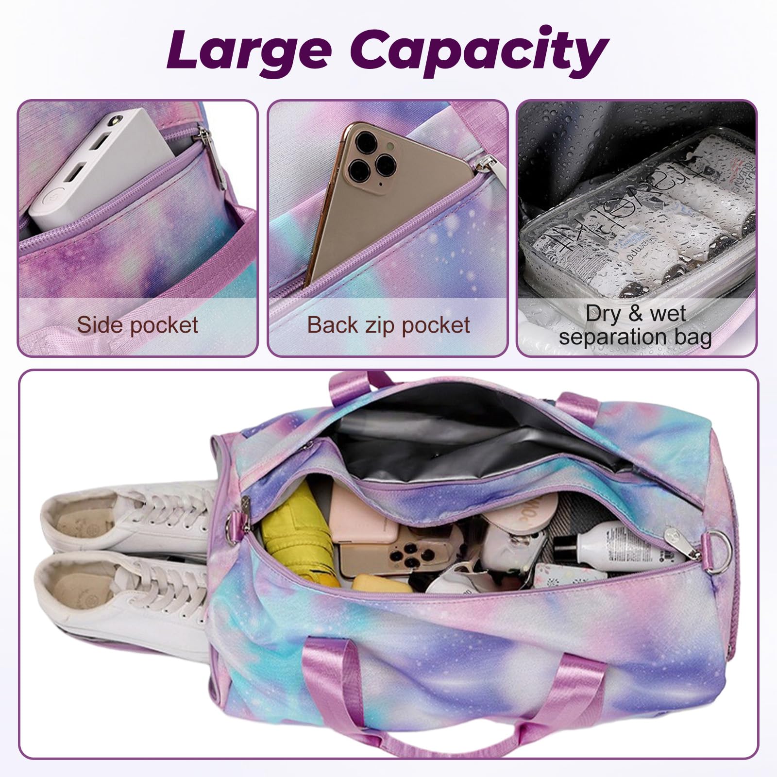 flintronic Borsone Palestra, Impermeabile Borsa da Viaggio Bambina, Borsa Sportiva con Scomparto Scarpe e Strato Umido, Borsone da Viaggio Duffel per Bambini