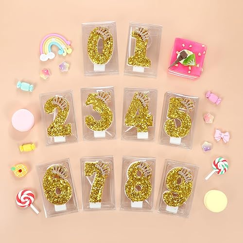 Miniatura 10 de Velas de cumpleaños con número 1, corona morada para tartas, decoración de pastel número 1 con lentejuelas para suministros de celebración de