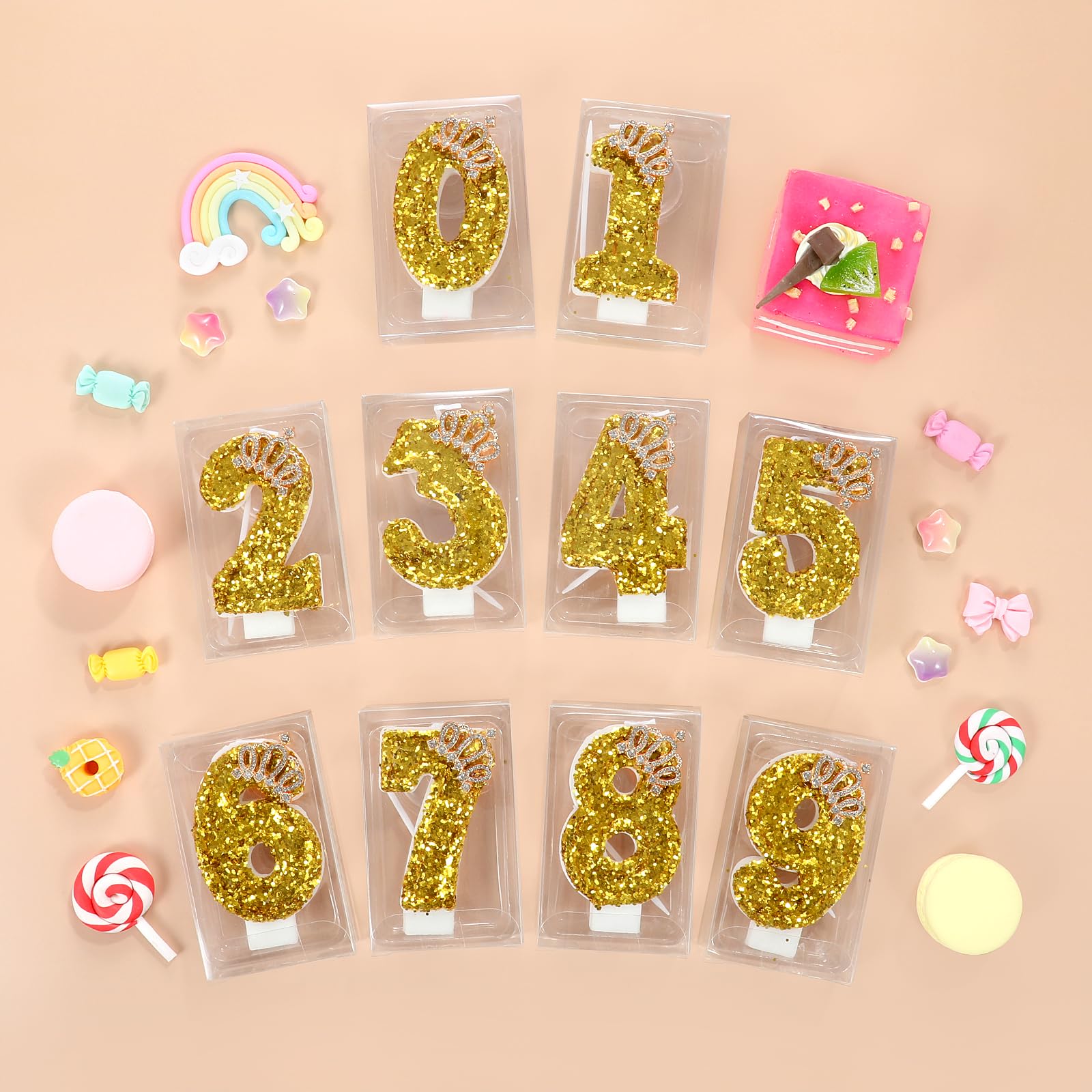 Vela de cumpleaños dorada con números para tartas