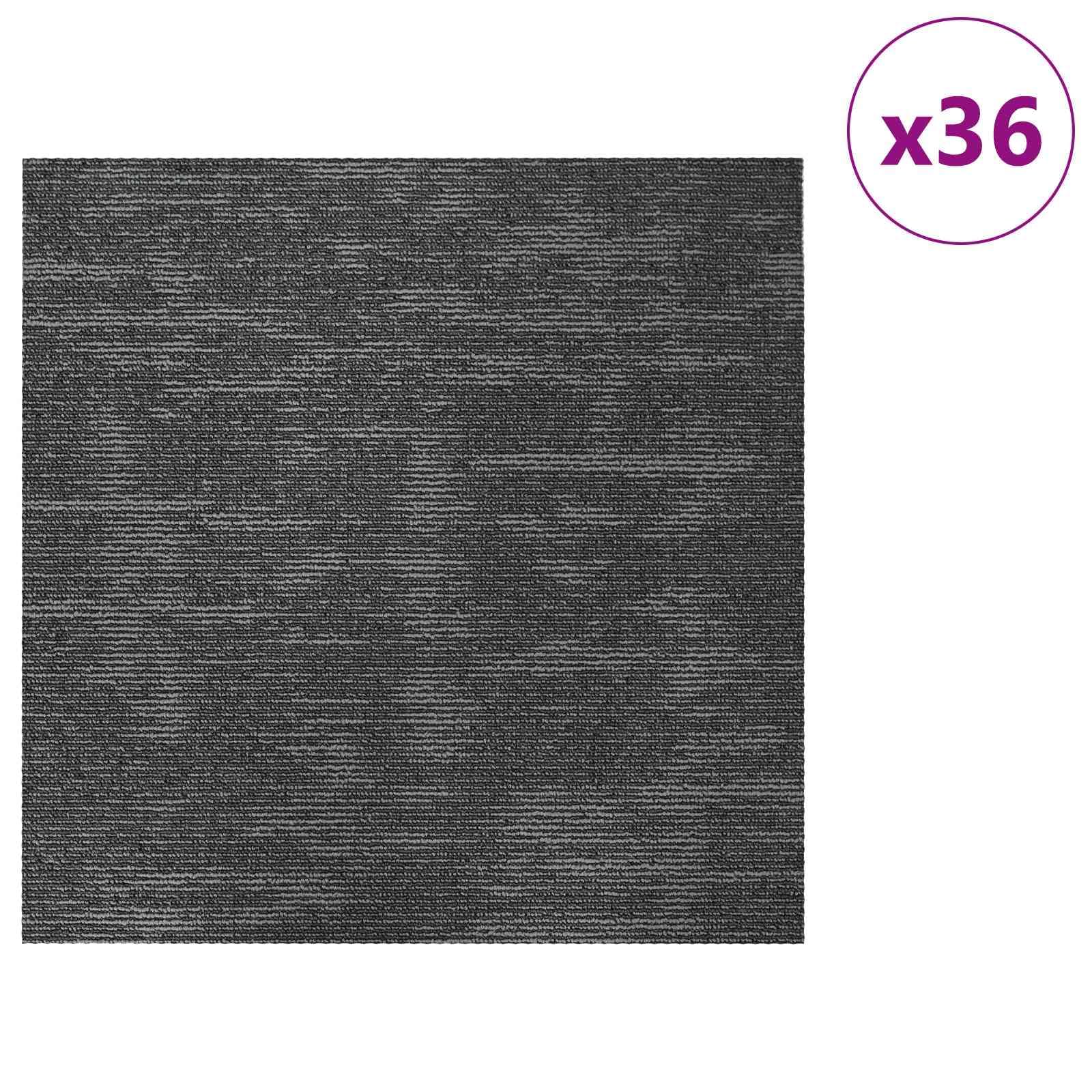 Juego de 36 azulejos de moqueta gris oscuro, 50 x 50 cm, resistente alfombra de polipropileno y betún, 6 mm, placas modulares para salón y dormitorio