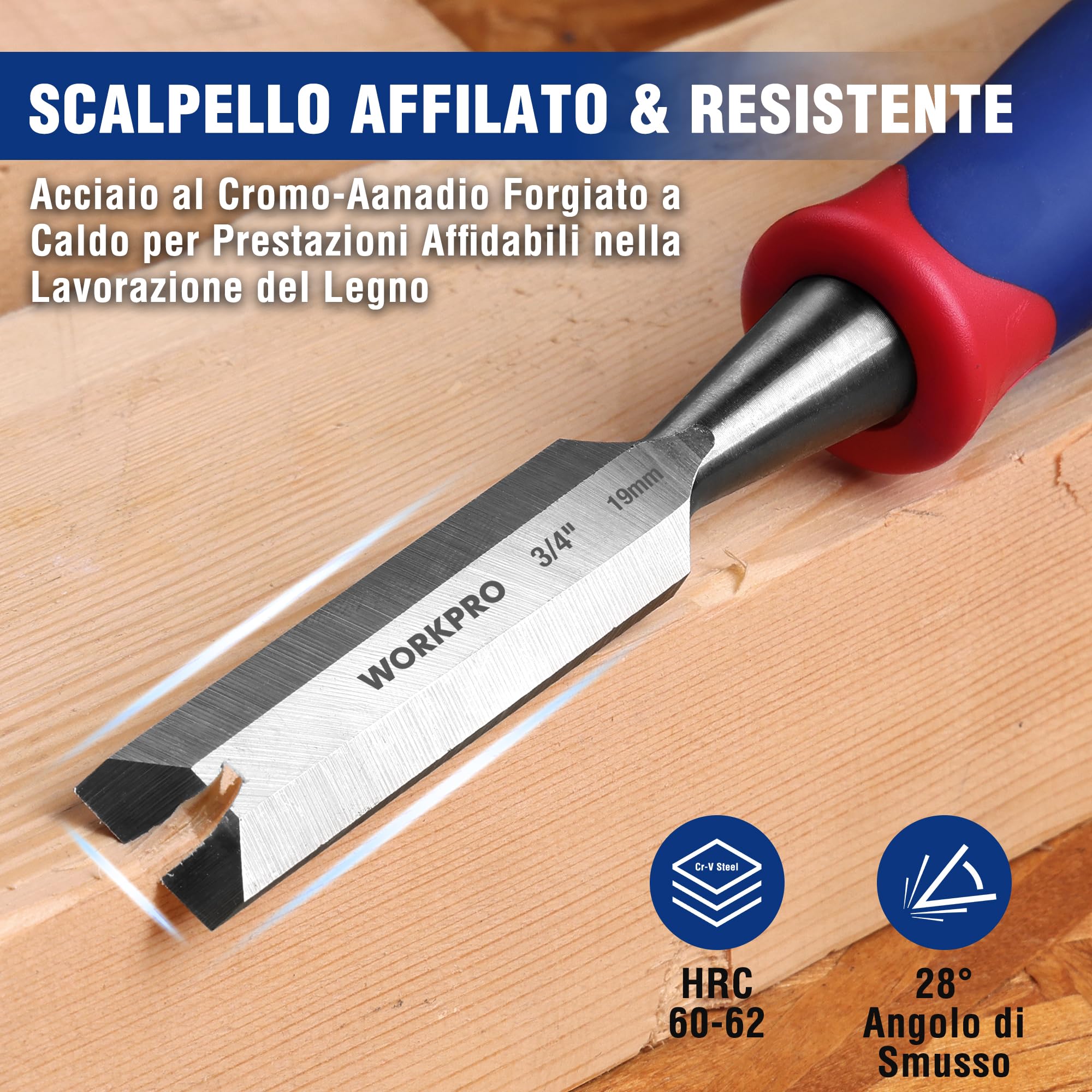 WORKPRO Set Scalpelli per Legno 3 Pezzi da Falegname in Cr-V 230mm