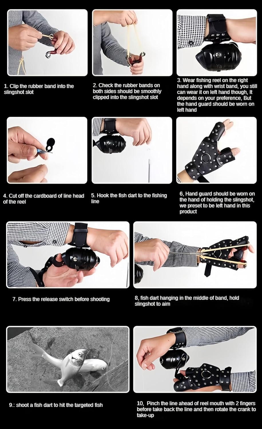 Fishing Tool, Slingshot Kit /Fishing Reel, Wrist Supporter ,Hand Protector(left hand), Bands, Thickened Fishing Line, Dual Purpose