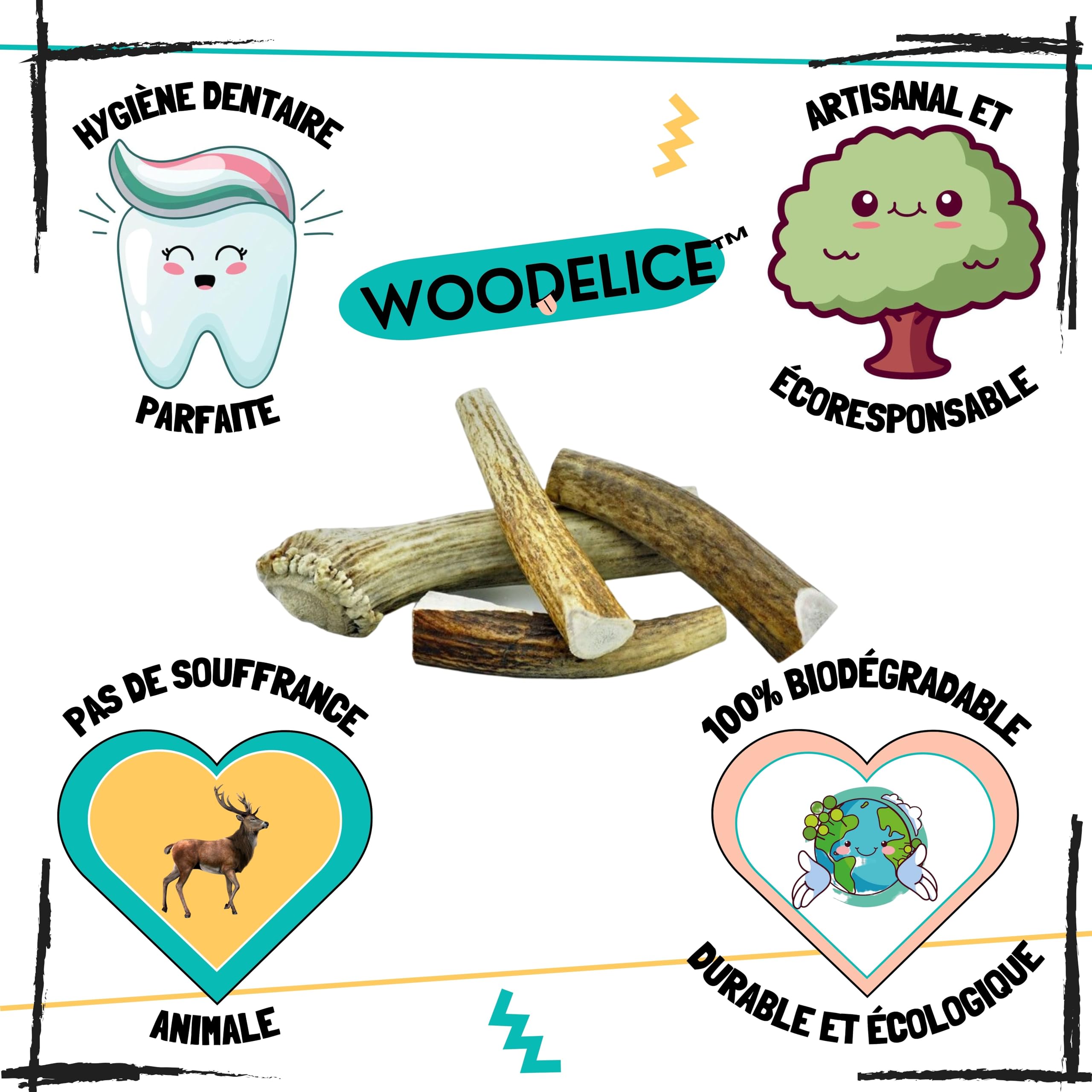 Bois de cerf pour Chien, Taille XL 30 à 45 Kg | Nettoie les dents, Longue durée de mastication, Apport en calcium naturel, Anti-stress pour chiens actifs