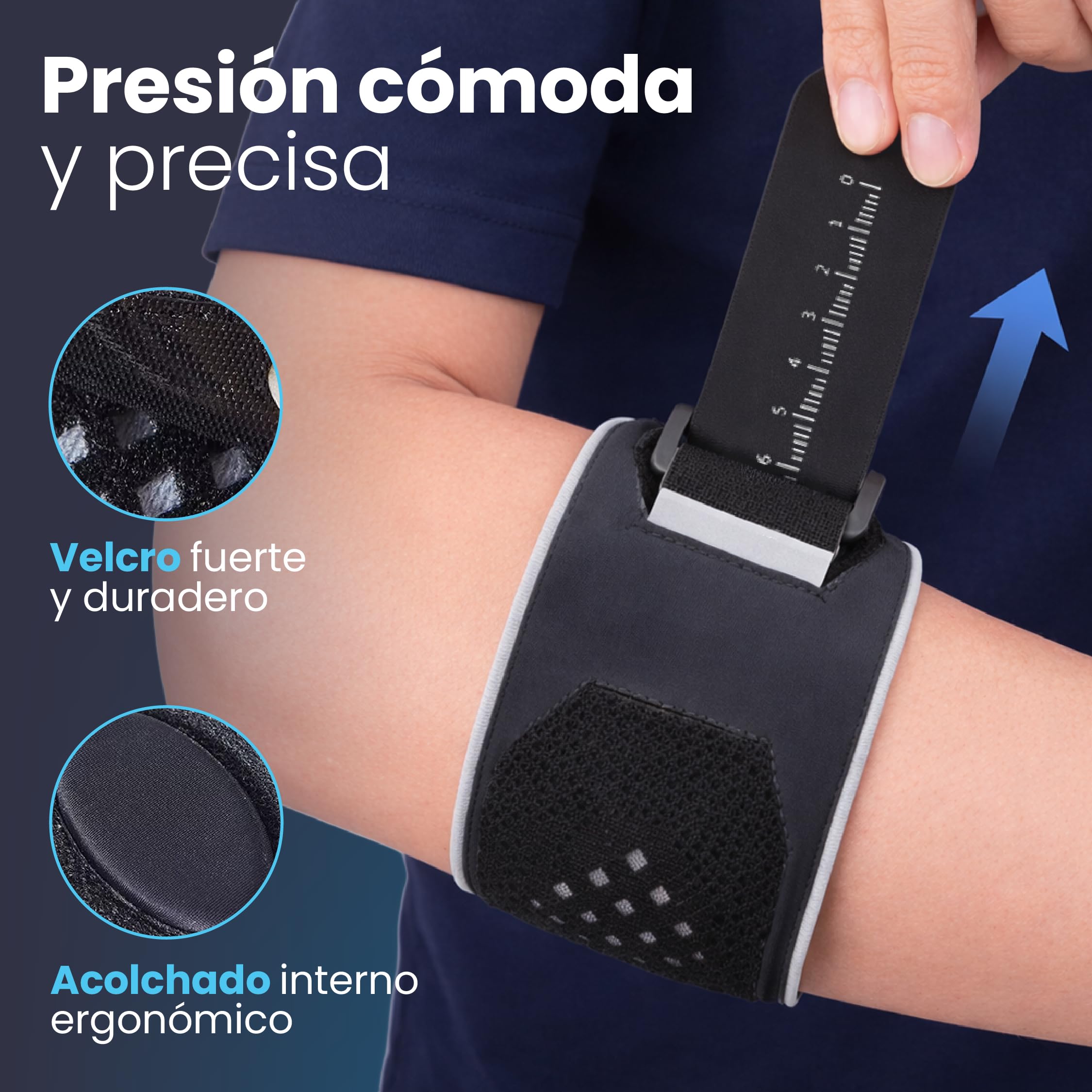 Cincha Epicondilitis Mujer y Hombre - Brazalete Codo de Tenista y Golfista - Codera para Pádel, Gimnasio y Tendinitis - Banda de Compresión Ajustable para Alivio del Dolor y Lesiones (Talla L) - 4