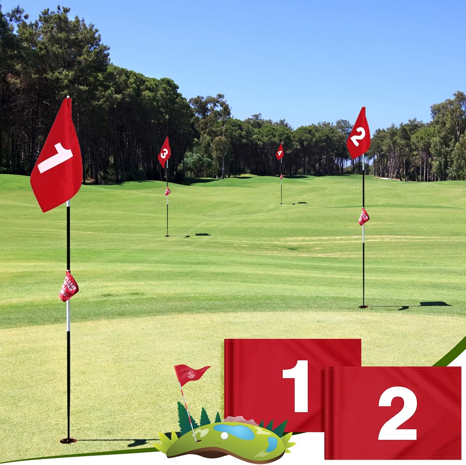 9 Pieces Large Numbered Golf Flags with Tube Inserted 20''L x 14''H Oversize Putting Flags Number 1-9, 420D Nylon Flag for Yard Indoor Outdoor Backyard Garden