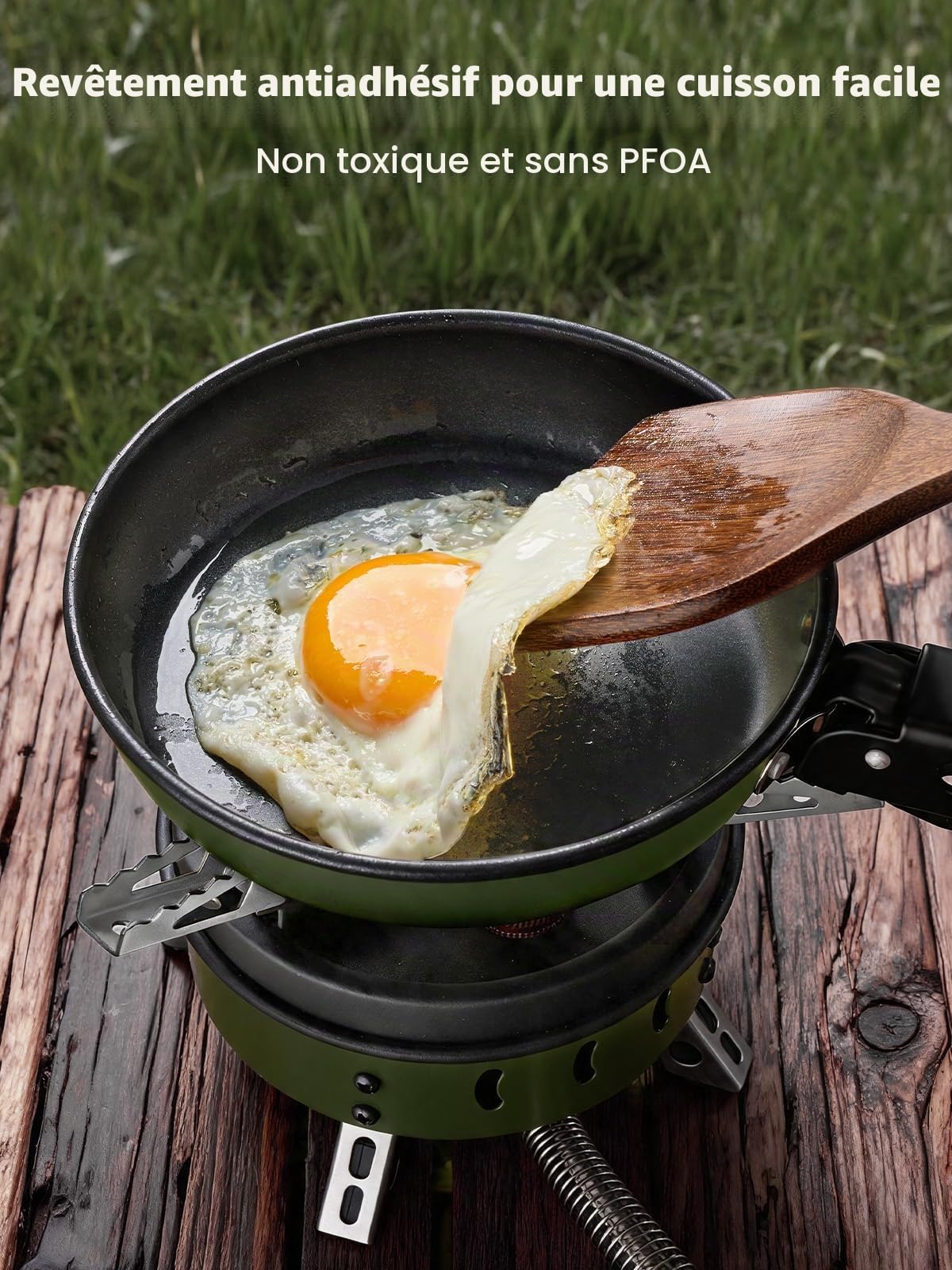 Odoland Lot de 5 ustensiles de cuisine antiadhésifs légers avec poignée amovible – Parfait pour la randonnée, le camping, la randonnée et le pique-nique