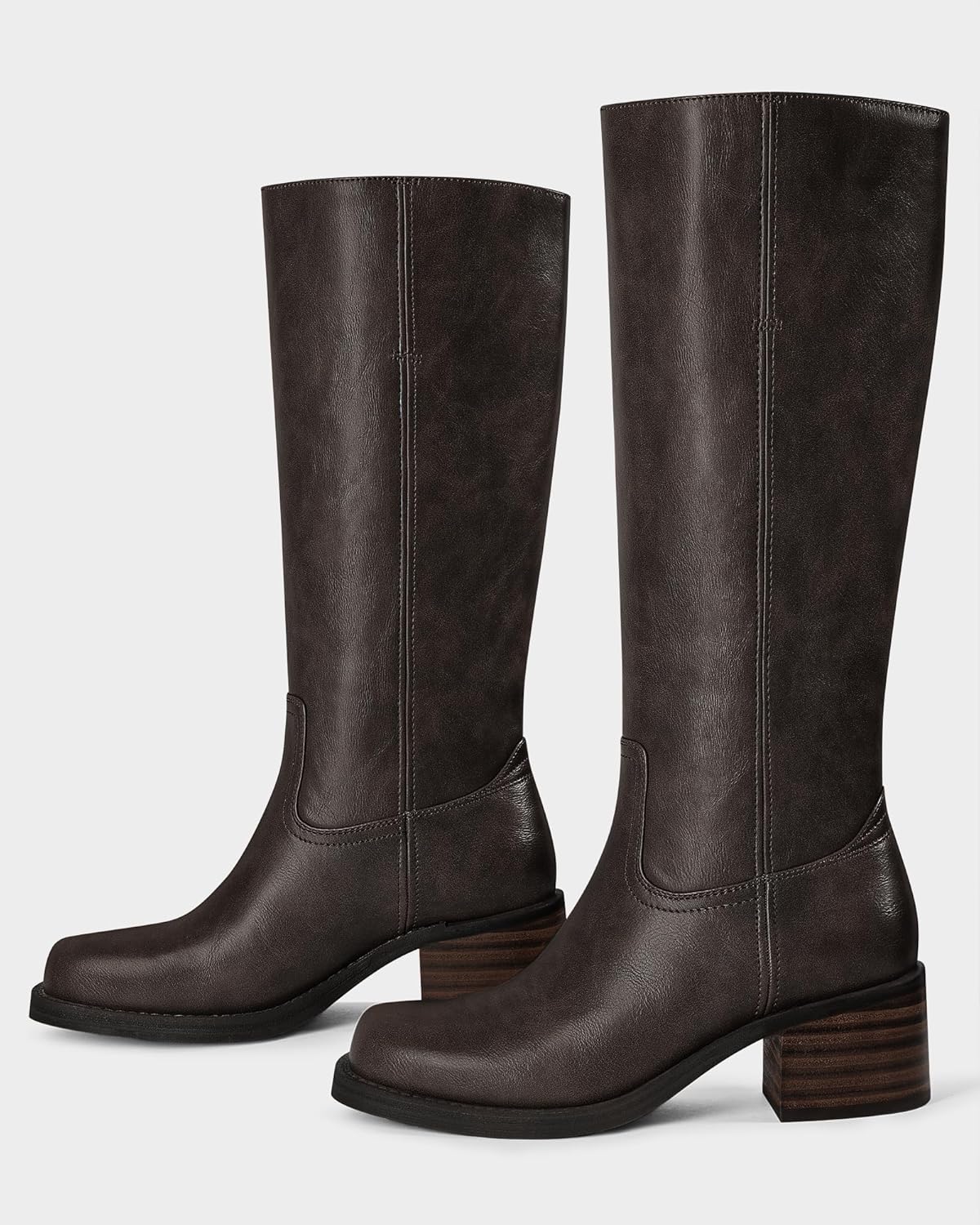 MUCCCUTE Campus Knee High Boots for Women Wide Calf Square Toe Chunky Block Low Heel Tall Long Boots Pull On - Image 9