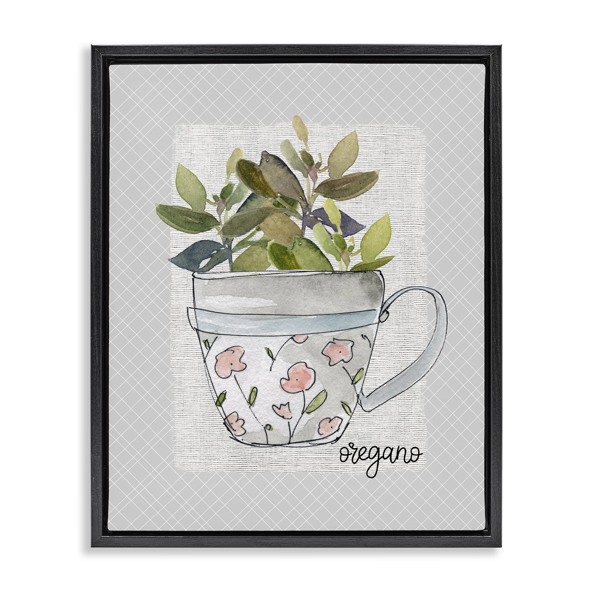 Stupell Industries Jet Black (Matte) 'Oregano Herb Mug'| Floating Frame Canvas Art