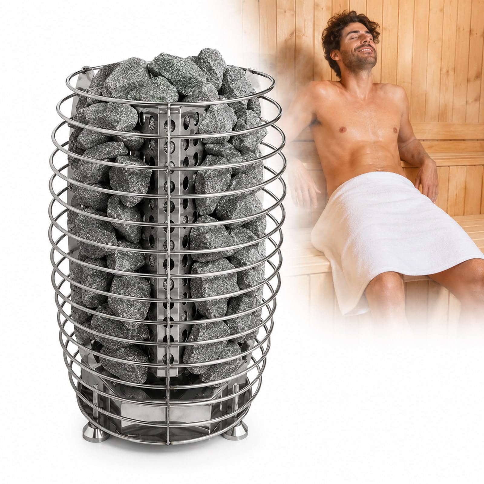 Stufa Sauna a Colonna, Inox per Sauna Domestica e Cabina, 3kW 6kW