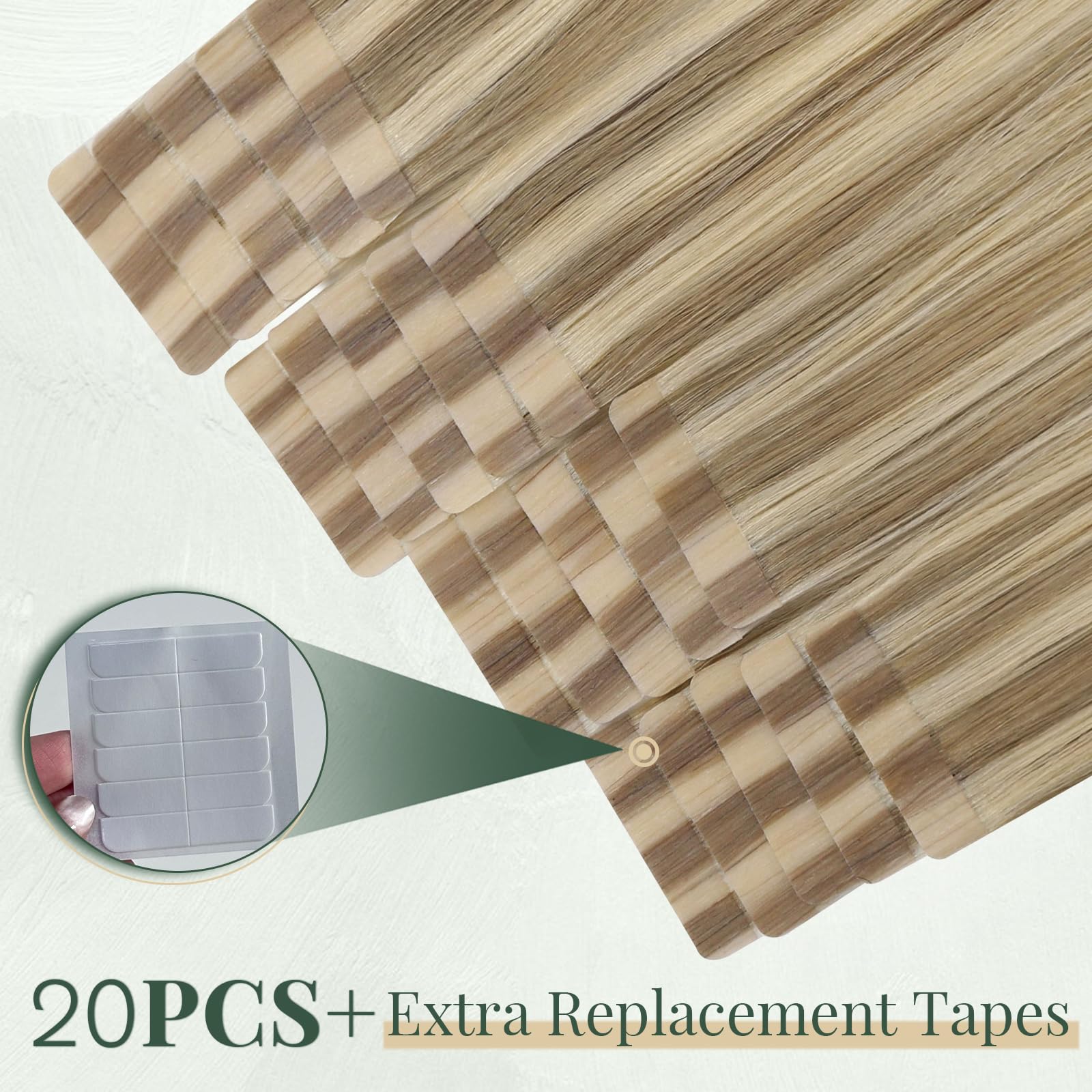 Ugeat Przedłużanie Włosów Taśma, Włosy Ludzkie, Pasemka Ciemny Popielaty Blond, 40 cm 20 sztuk 50g, Przedłużanie Włosów Tape in, Złotym Blondem, Remy Naturalne Proste