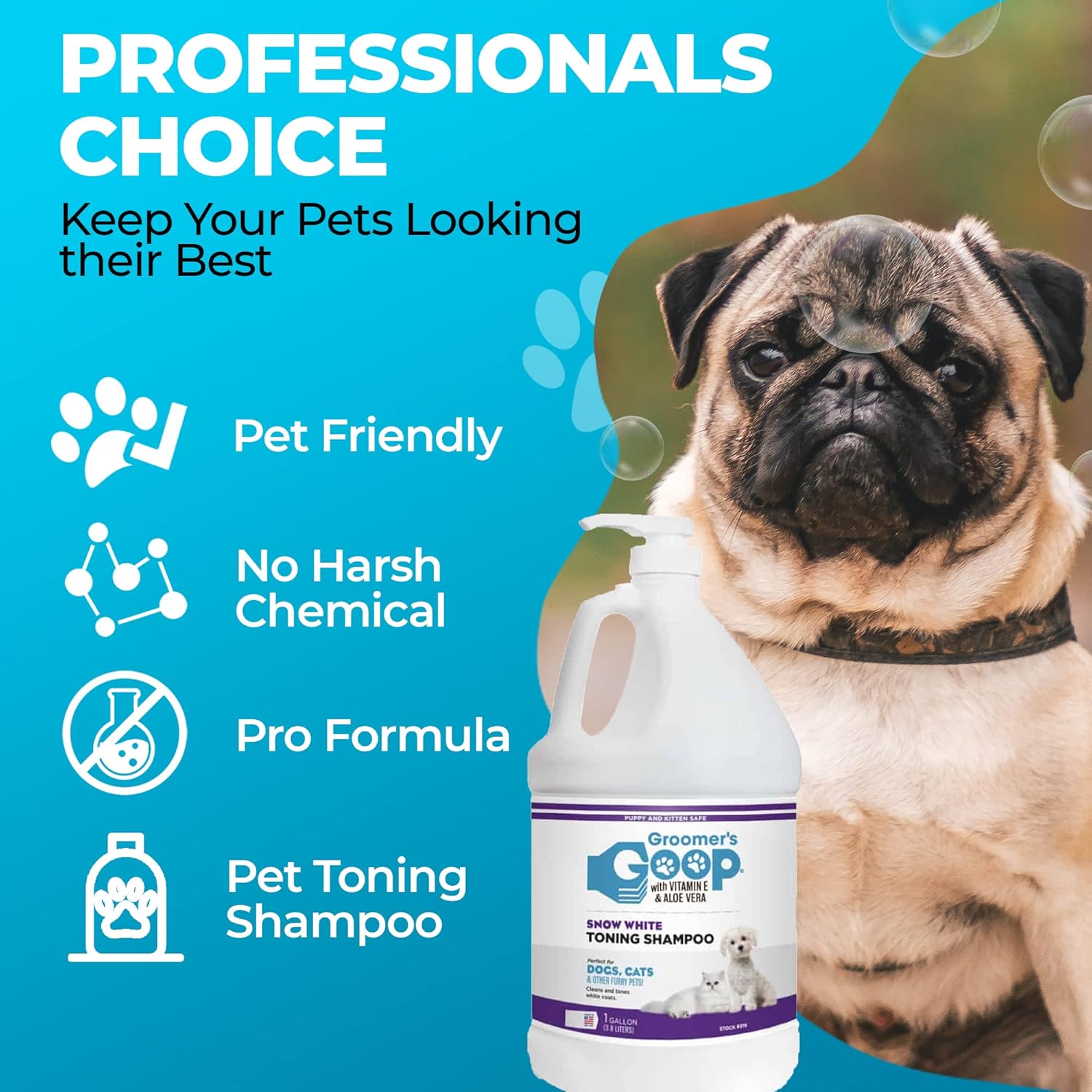 Groomer’s Goop Color Enhancer Toning Shampoo – Deep Cleansing Formula Brightens Whites, Neutralizes Brassiness & Boosts Shine in Dog & Cat Coats – Gentle, Dye-Free – 1 Gallon Bottle