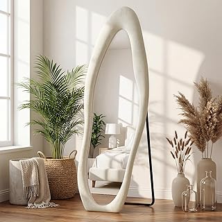 ZHUNFA Full Length Mirror,65×24 Mirror Full Length Wall Mounted Wrapped in Flannel,Featuring an Irregular Cloud Shaped Design,Room,Bedroom,Living Room Home Decor,White.