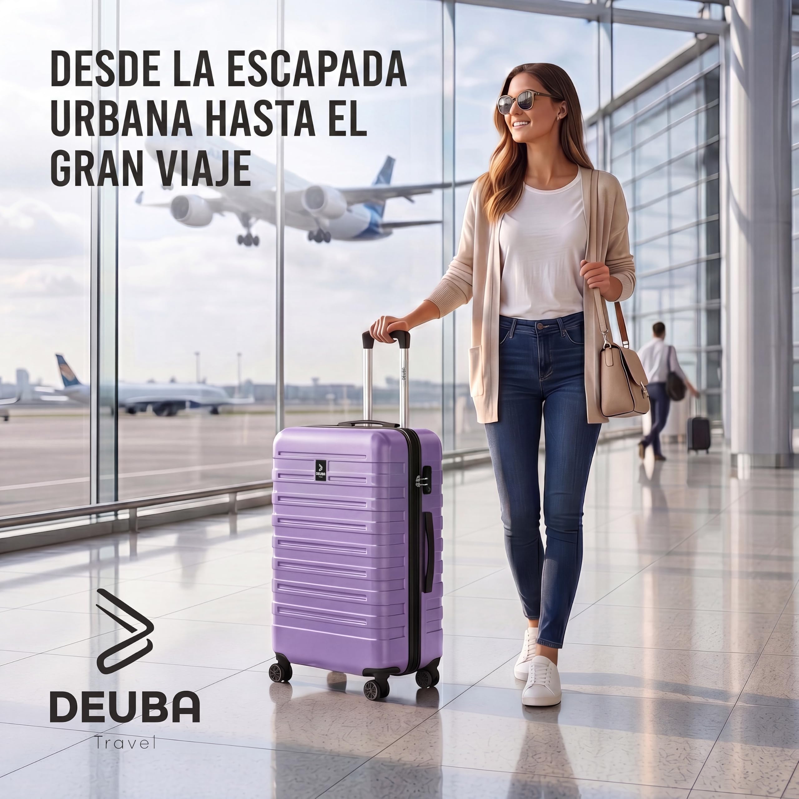 DEUBA® Juego de Maletas de Viaje Rígidas ABS 3 Piezas Asa Telescópica Correas Compartimientos Resistente Trolley Ruedas 360° Cerradura Combinación Apilables Lila Pastel