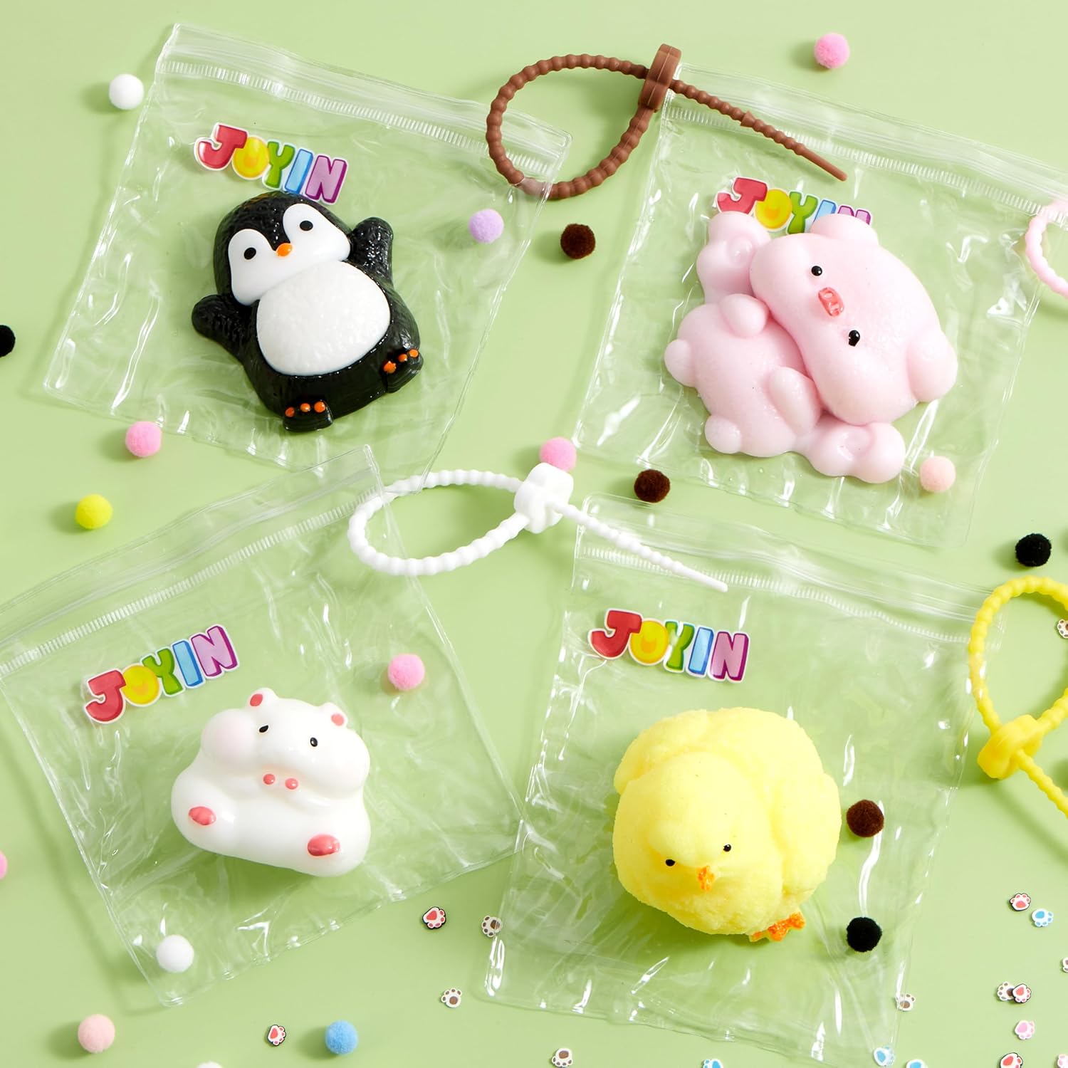 JOYIN 4 Pcs Animal Taba Squishy Toys, Soft Squeeze Fidgets,Chick, Pig, Hamster,Penguin Fufu Squishy Toys,Cute Taba Squishy Toys for Kids Easter Party Favors & Gifts