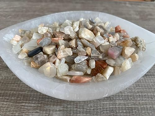 Miniatura 4 de Chips de piedras preciosas semicrugadas naturales de 0.5 libras, mezcla de piedra lunar, mini cristales triturados, sin perforar (mezcla de piedra