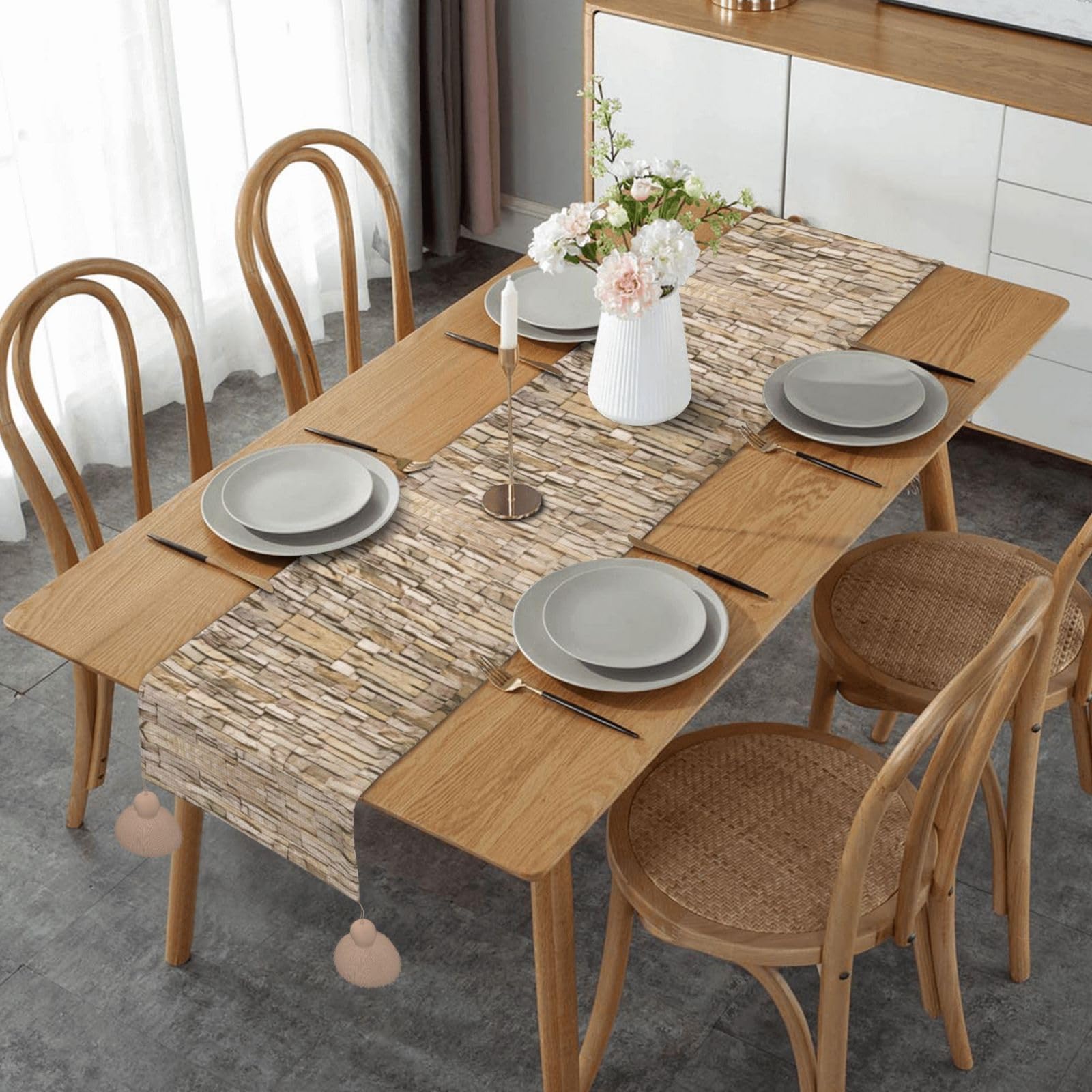 Chemin de table en macramé pour repas de mariage rustique et fêtes