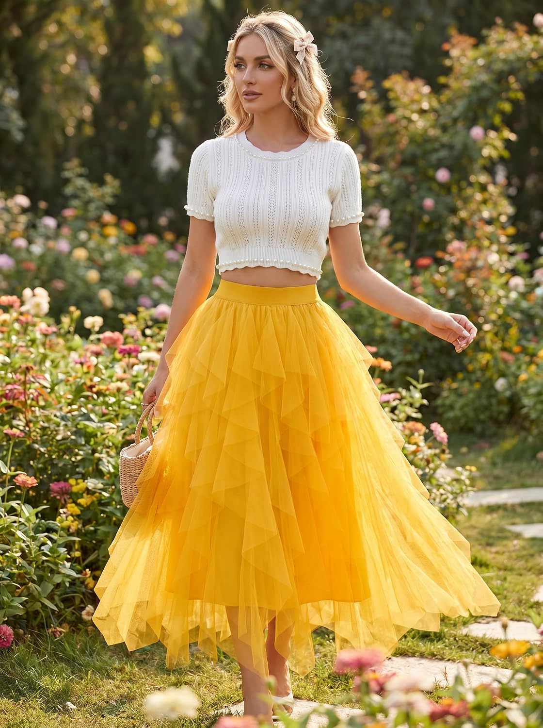 KASBAH Women's Long Tulle Skirt Fluffy Layered Tutu Skirts for Women Adults High Low Party Wedding Evening Events Puffy Tutus