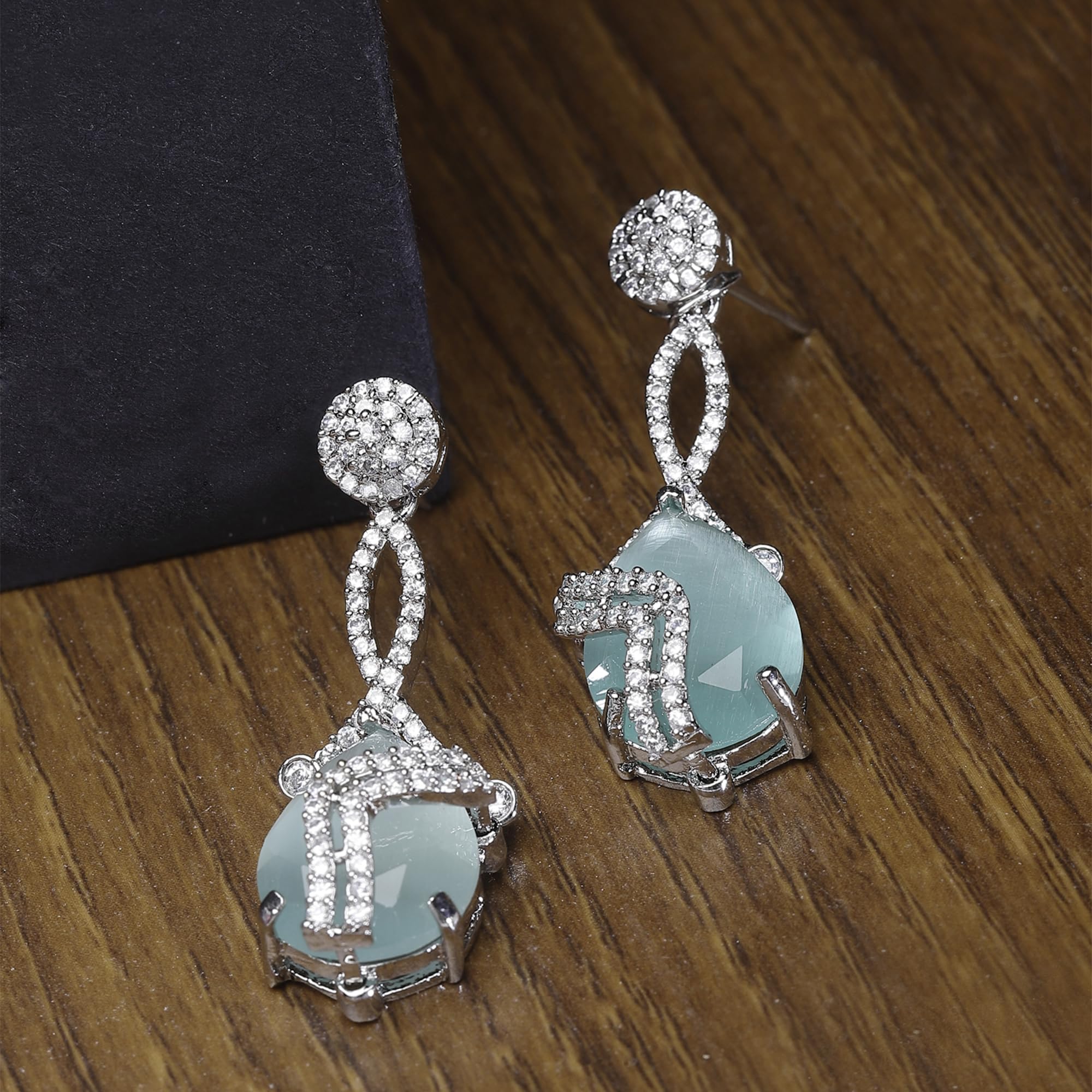 Diamond Drop Earrings, Rhodium-Plated