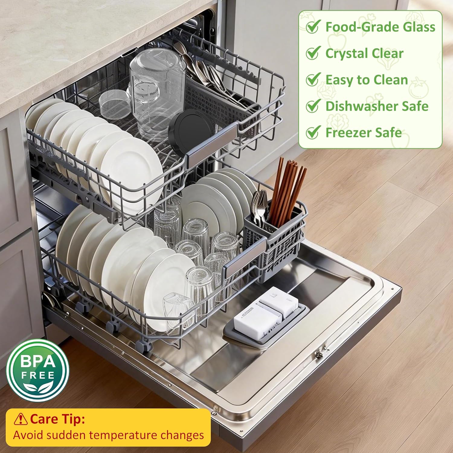 4Pack Glass Salad Jars with Lids, 32oz Salads Mason Jars with Wet/Dry Separation Cup, Meal Prep Salad Containers for Lunch, Leakproof Wide Mouth Food Storage Containers, BPA-Free Reusable (Black) - Image 6