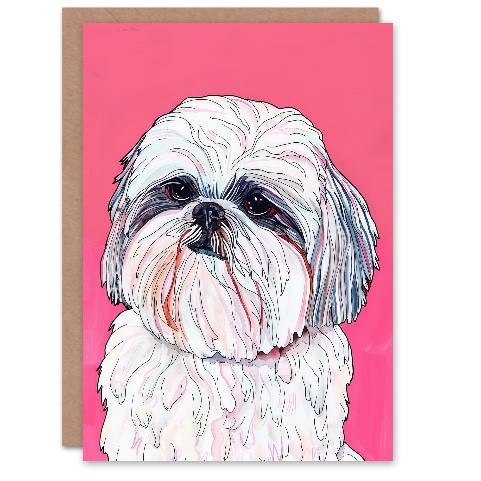 Artery8 Greeting Card Shih Tzu Dog Lover Pink
