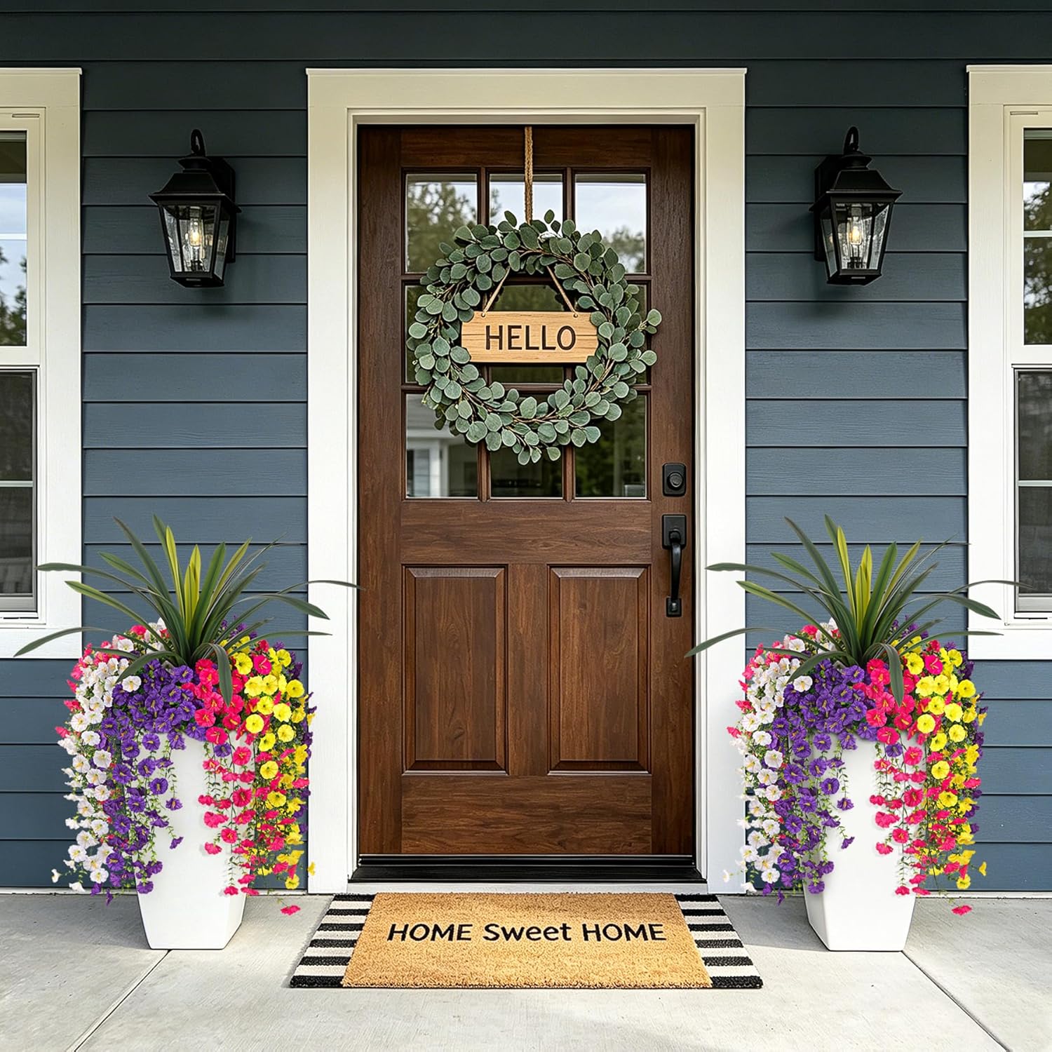 8 Bundles Fake Artificial Morning Glory Flowers for Outdoors, 1 Bundles Faux Greenery Plants UV Resistant Weatherproof for Indoor Outdoor Garden Patio Window Box Home Decor