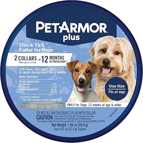 PetArmor Plus Collar antipulgas y garrapatas para perros, mata pulgas y garrapatas, protección duradera durante 12 meses, resistente al agua, talla