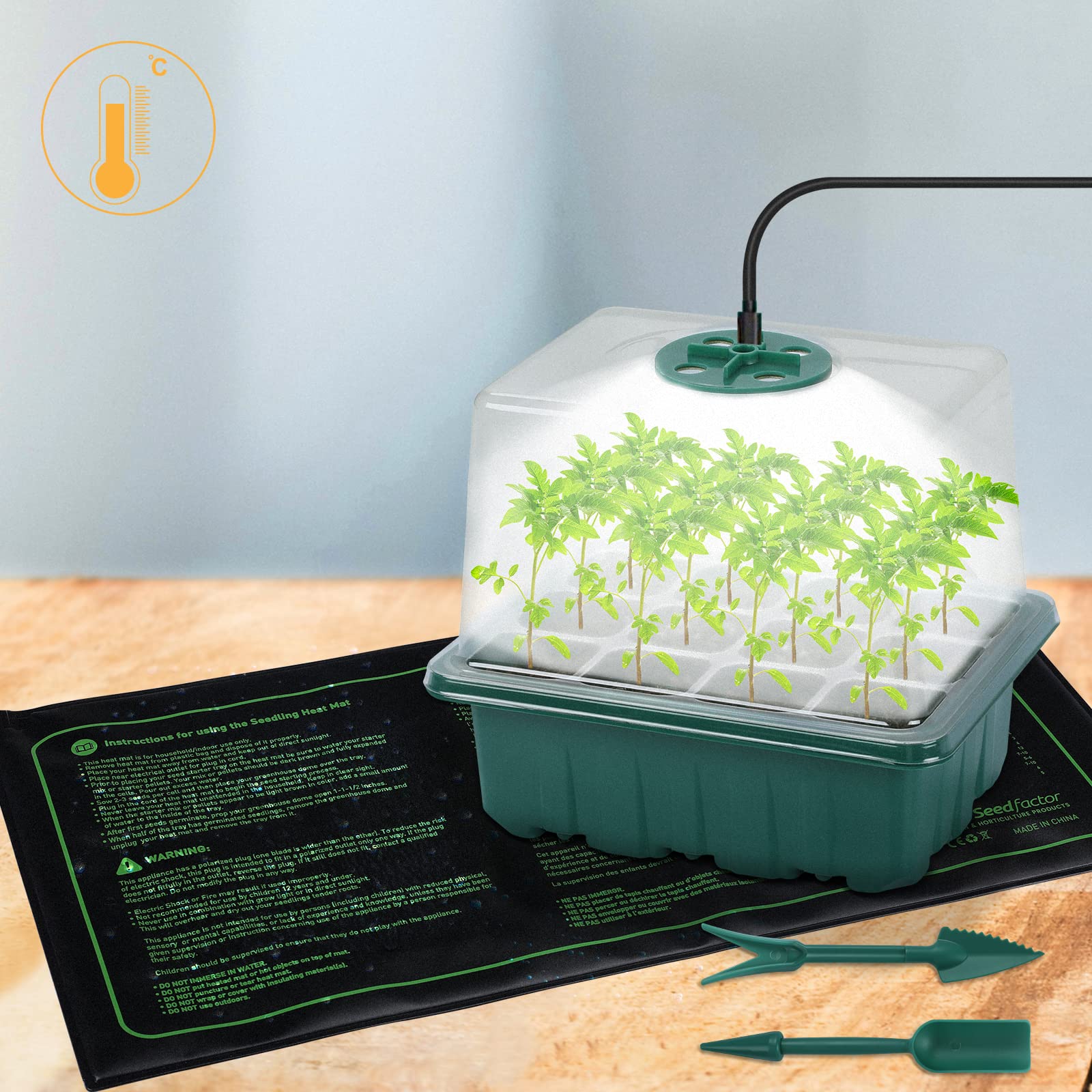 Lot de 7 kits de démarrage de graines avec lampe de croissance (12 cellules par plateau), plateaux de germination des plantes avec humidité réglable, plateaux de semis avec plateaux de base