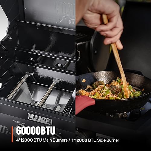 Miniatura 10 de Monument Grills Denali D425 - Parrilla inteligente de gas propano líquido de 4 quemadores con tecnología inteligente, quemador lateral y controles