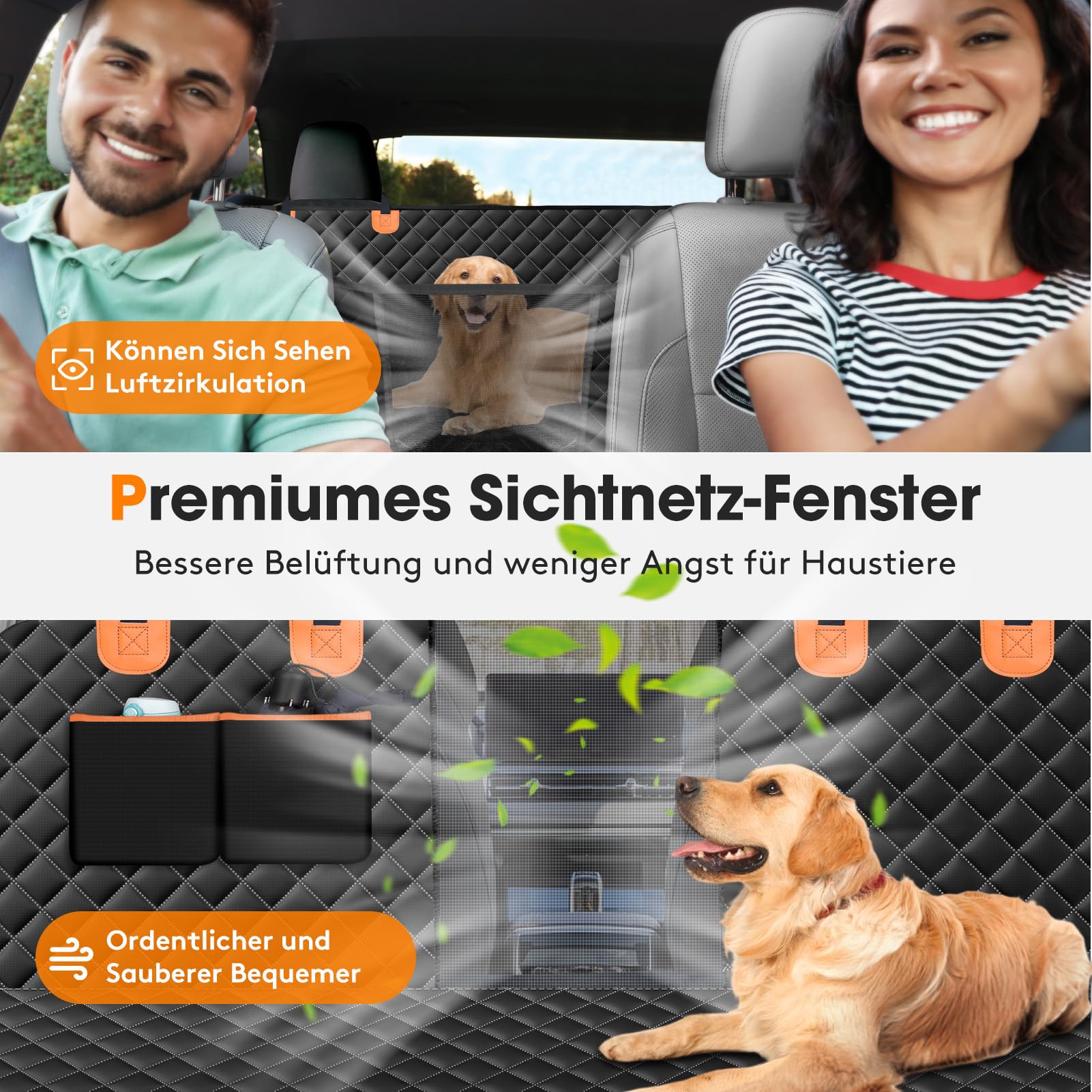 JOEJOY Hundedecke Auto Rückbank, Autoschondecke Hund Rücksitz mit Seitenschutz und Sichtfenster, Hundeschutz Wasserdicht Kratzfest, Hundesitz Auto Rückbank für die meisten Autos, LKWs & SUVs, Schwarz