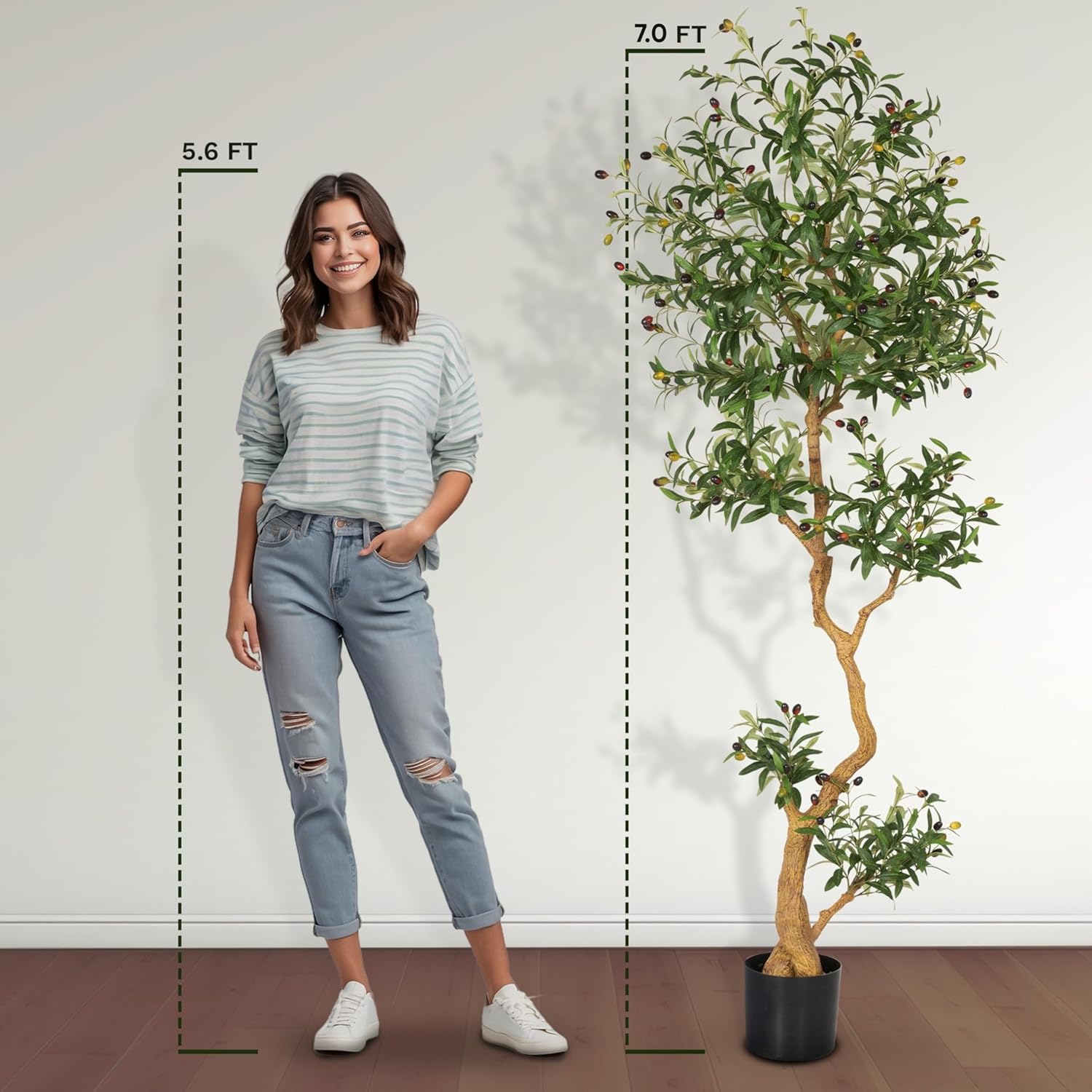 Fake Olive Tree 7.0 Feet – Artificial Plants Indoor, Faux Olive Tree, Fake Tree for Home Decor, Faux Trees Indoor for Living Room, Office, Bedroom – Tall Artificial Trees for Home, Designer Tree