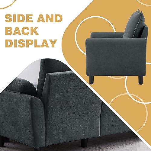 Miniatura 6 de Juego de sofá modular de 2 piezas para sala de estar, sofá convertible moderno de lino en forma de L de 79 pulgadas con otomana móvil y silla Gris