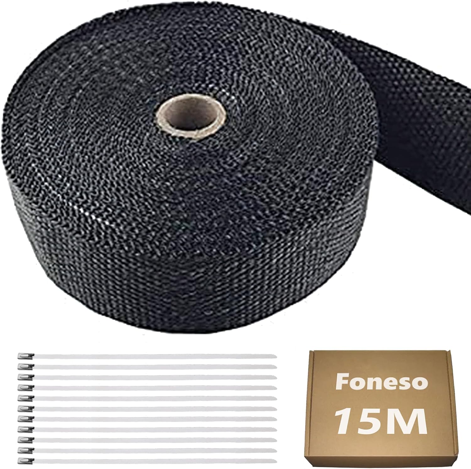 Foneso Car Exhaust Wrap, 15m Exhaust Tape Bandage Titanium Black