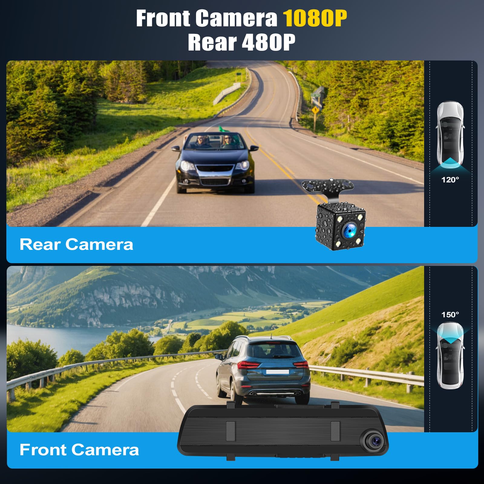 Cámara para Salpicadero con Cámara Trasera 1080P, Cámara para Salpicadero con Pantalla de 4-Pulgadas, Grabación de vídeo para la Seguridad del vehículo, visión Nocturna, grabación en Bucle