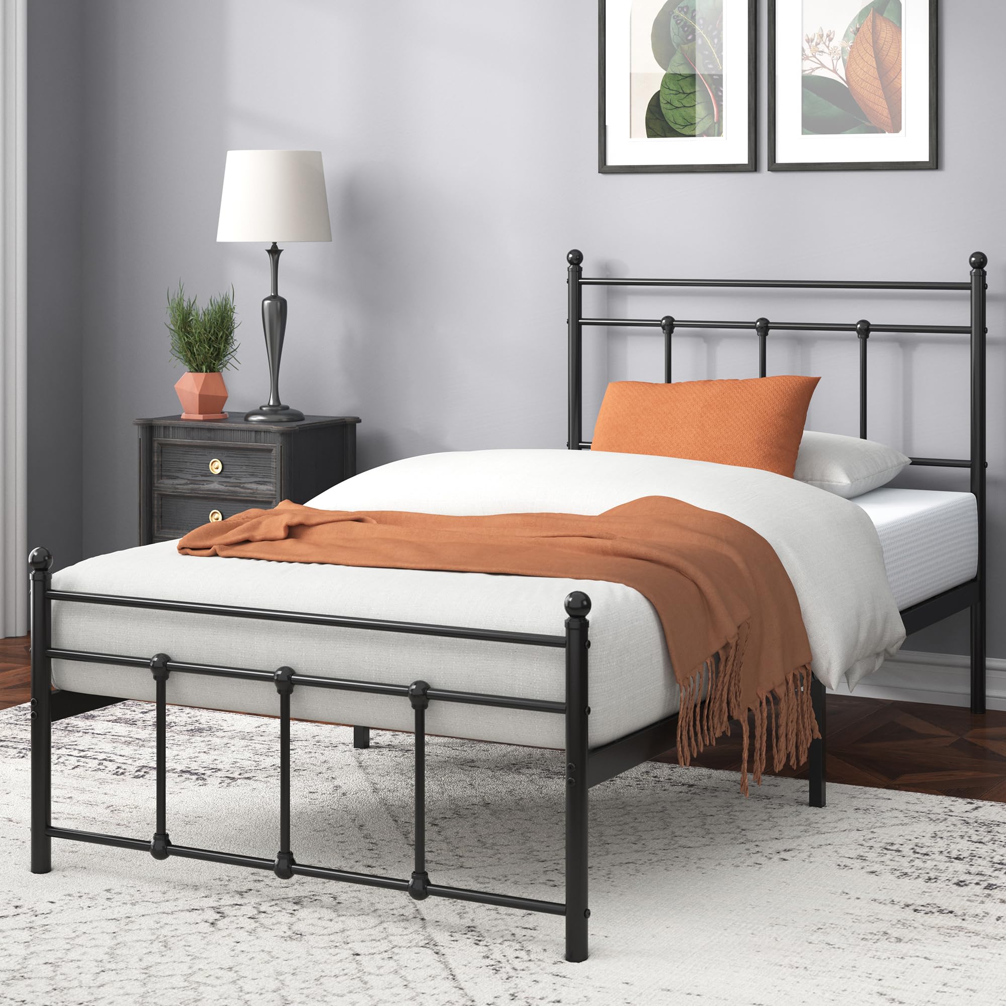 Zinus Nicholas łóżko 80 x 190 cm – 31 cm wysokości – łóżko pojedyncze – metalowa rama łóżka z zagłówkiem i podnóżkiem, kolor czarny
