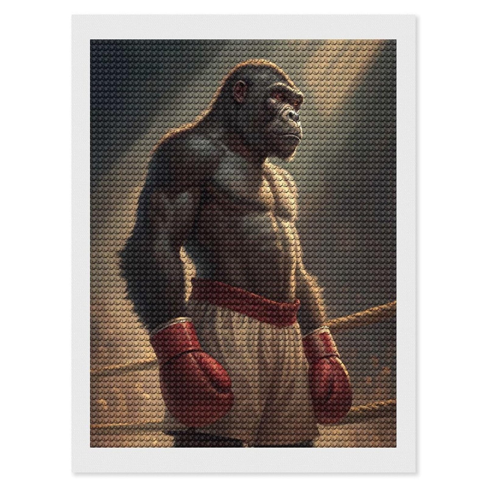 Junmoney Gorilla Boxer in Ring Diamond Painting Canvas Set 12"x16", Satisfying Creative Project, Easy to Follow Symbols, Fun Craft Experience