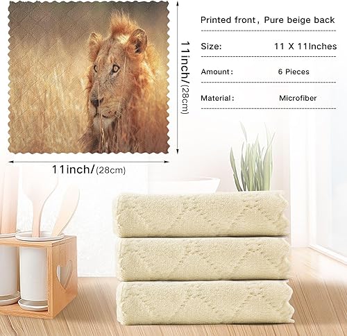 Miniatura 4 de ALAZA South Africa Lion - Juego de 6 paños de cocina, paños de cocina lavables de secado rápido, paño de limpieza reutilizable, 11 x 11 pulgadas