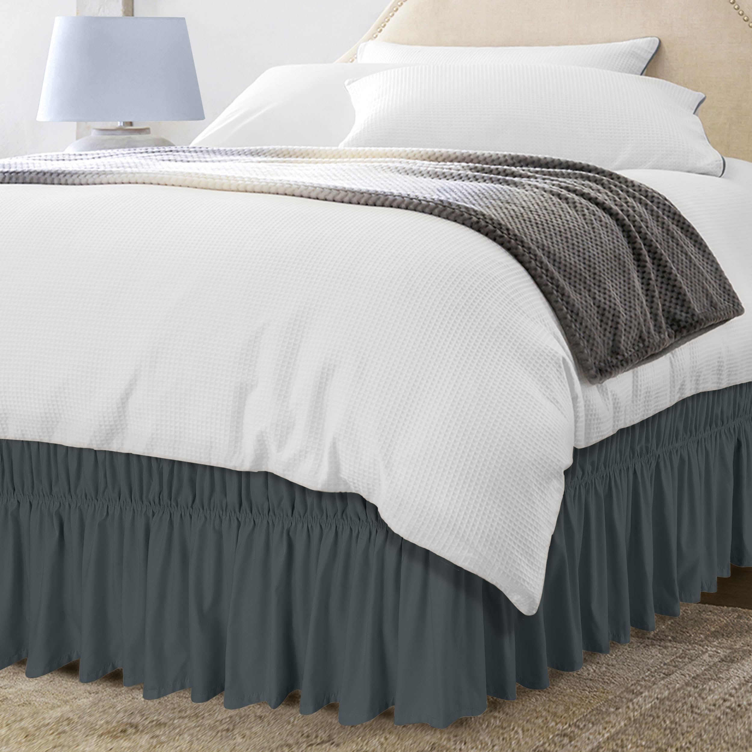 Utopia Bedding Queen Elastic Bed Ruffle - Easy Wrap Around Ruffle - Microfiber Bed Skirt with Adjustable Elastic Belt 16 Inch Tailored Drop - Hotel Quality Bedskirt, Fade Resistant (Queen, Grey)