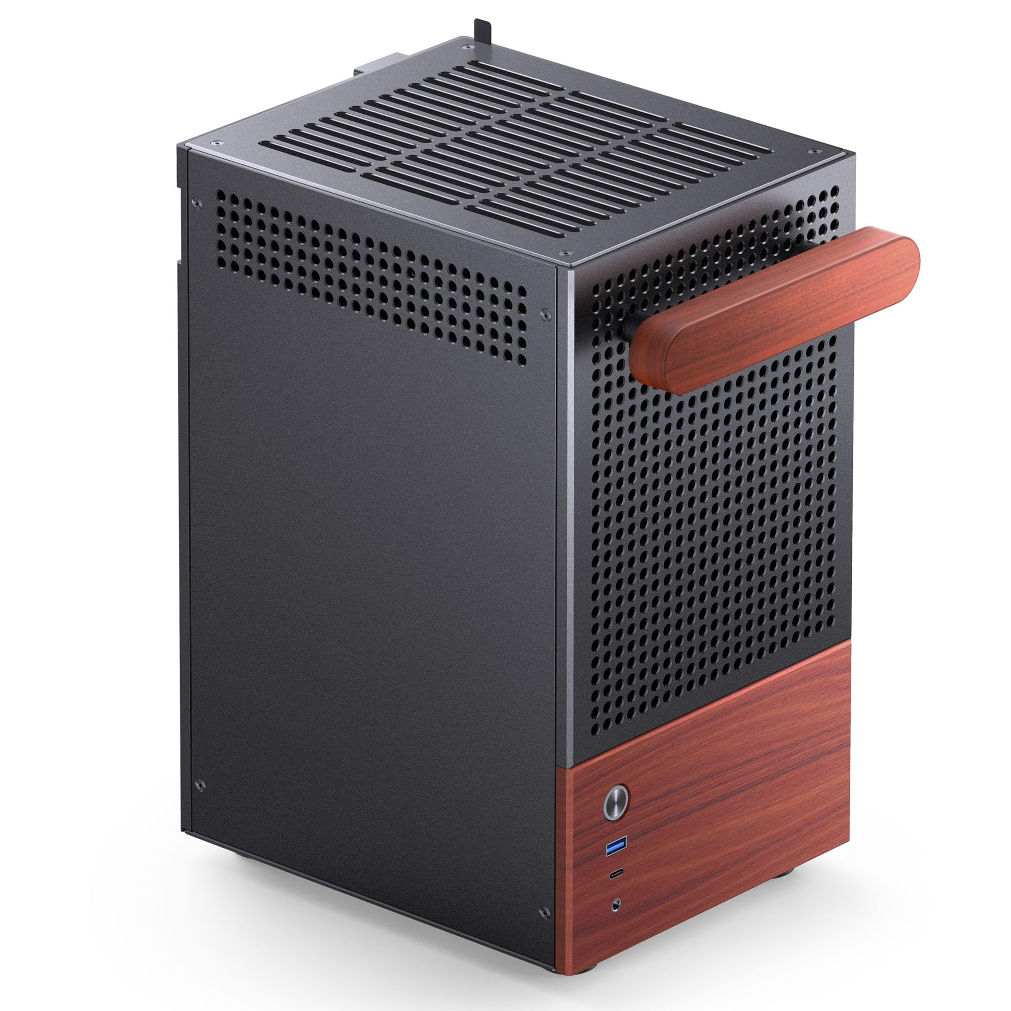 Jonsbo T6 Mini-ITX Case per PC – Nero, Vetro Temperato & Maniglia in Legno, Alluminio & Acciaio, Case Mini-Tower Compatto