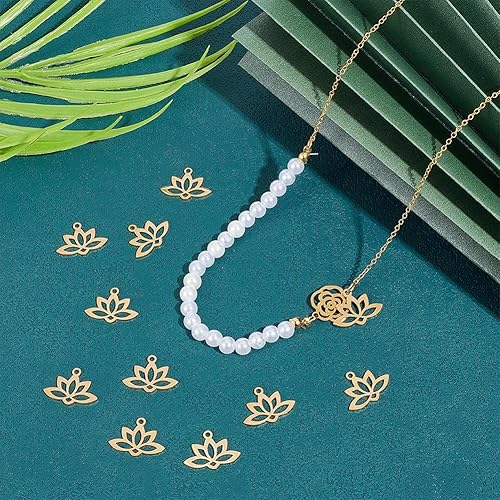 Miniatura 2 de UNICRAFTALE 20pcs 0.063 in agujero 201 colgantes de acero inoxidable Lotus Flower Charm Flat Hollow Links Yoga Charm Metal Laser Cut Blossom Cut Out