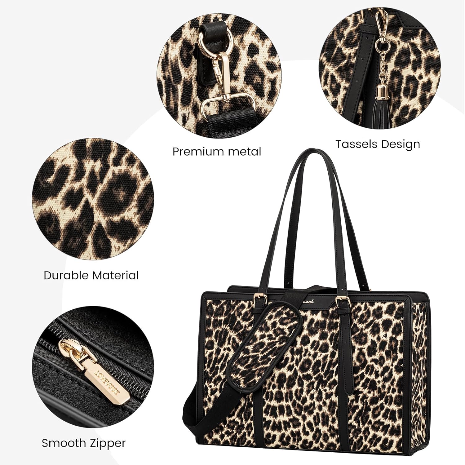 LOVEVOOK Laptop Bag for Women - 15.6 inch Lightweight Canvas Laptop Tote, Large Capacity Computer Bag with Clutch Purse for Business, Work, Office, Travel, Leopard - Image 8
