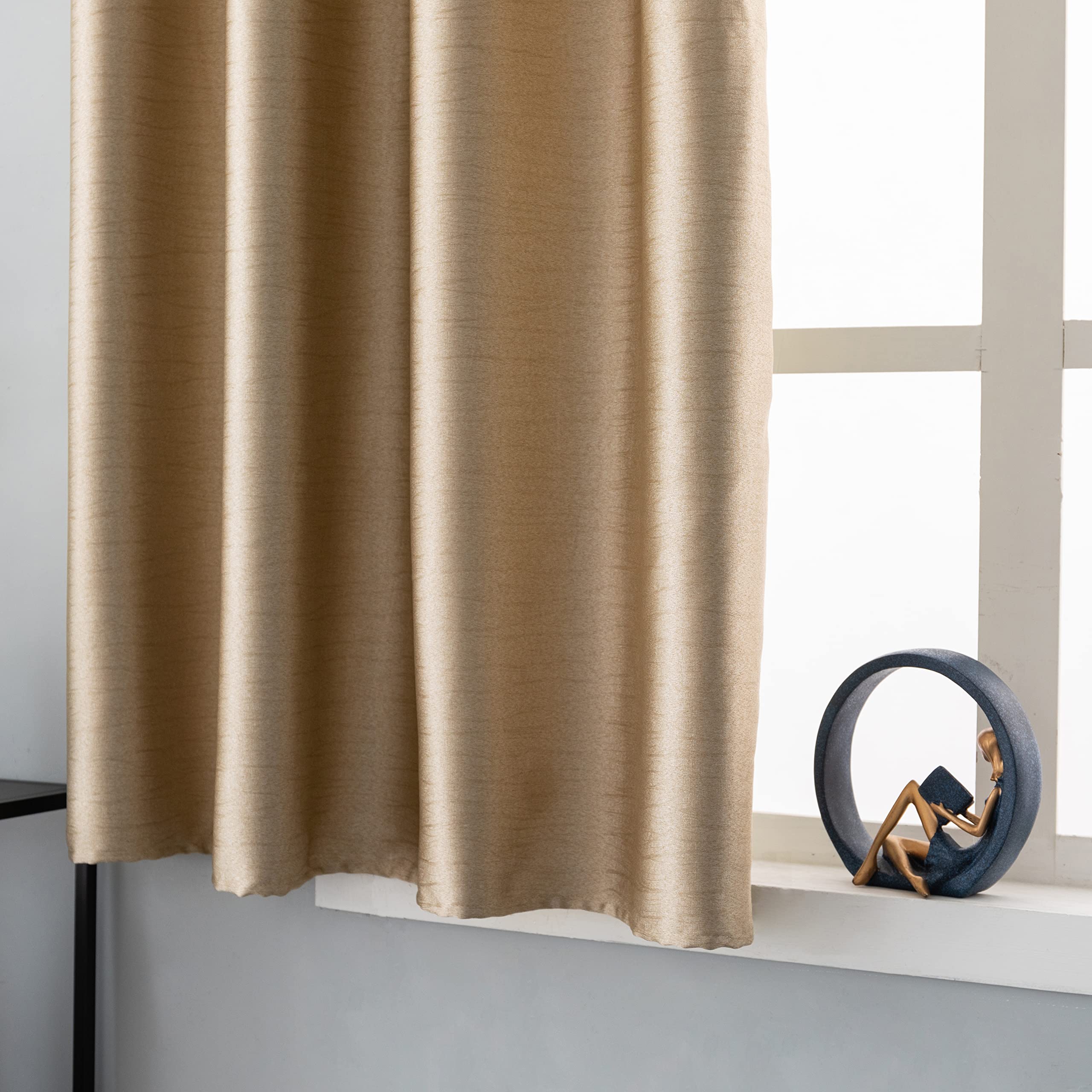 GIRASOLE HOME 1 Paar Verdunkelungsvorhänge mit Metallic-Effekt, Isoliervorhang für Wohnzimmer, Schlafzimmer, Büro, Tür, Fenster, 2 Paneele mit Ösen (Gold, 140 x 145 cm)
