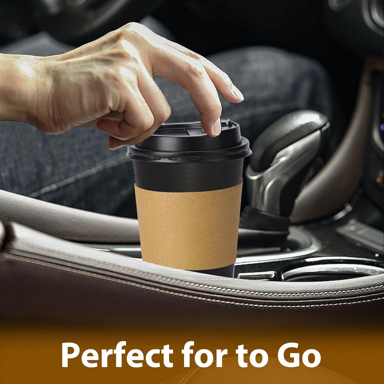 100 Pack 12 oz Disposable Paper Coffee Cups with Lids and Sleeves, Leak-free Disposable Insulated Paper Cups for To Go Hot or Cold Beverages(Black) - Image 6