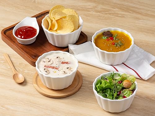 Miniatura 5 de Ramekins - Juego de 4 tazas de porcelana aptas para horno de 12 onzas, aptas para lavavajillas y microondas, tazas de condimentos en forma de flor,