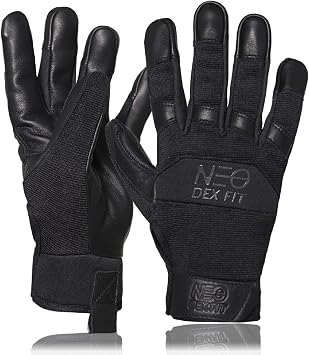 DEX FIT MG210P Mechanic Work Gloves, Waterproof Cowhide Leather Palm, Breathable Mesh Back, 3D Ergonomic Fit for Auto Repair, Construction, Gardening; Black/Black L 1 Pair
