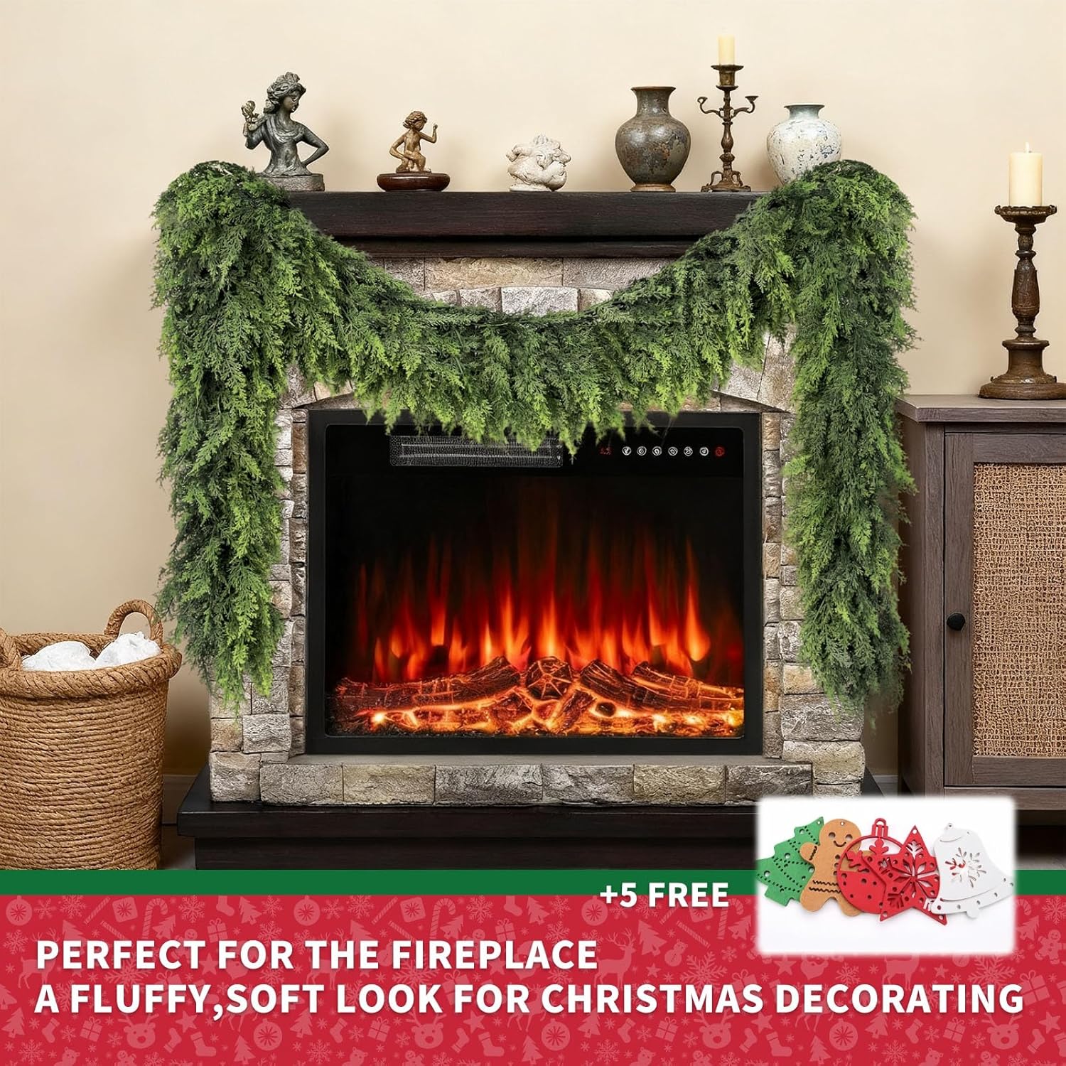 Christmas Cedar Garland Artificial Realistic Garland 6fT/9fT Soft and Lush Realistic Faux Pine Garlands for Mantle, Table, Stairs, Doorframe, Fireplace Indoor Outdoor Holiday Decorations - Image 2