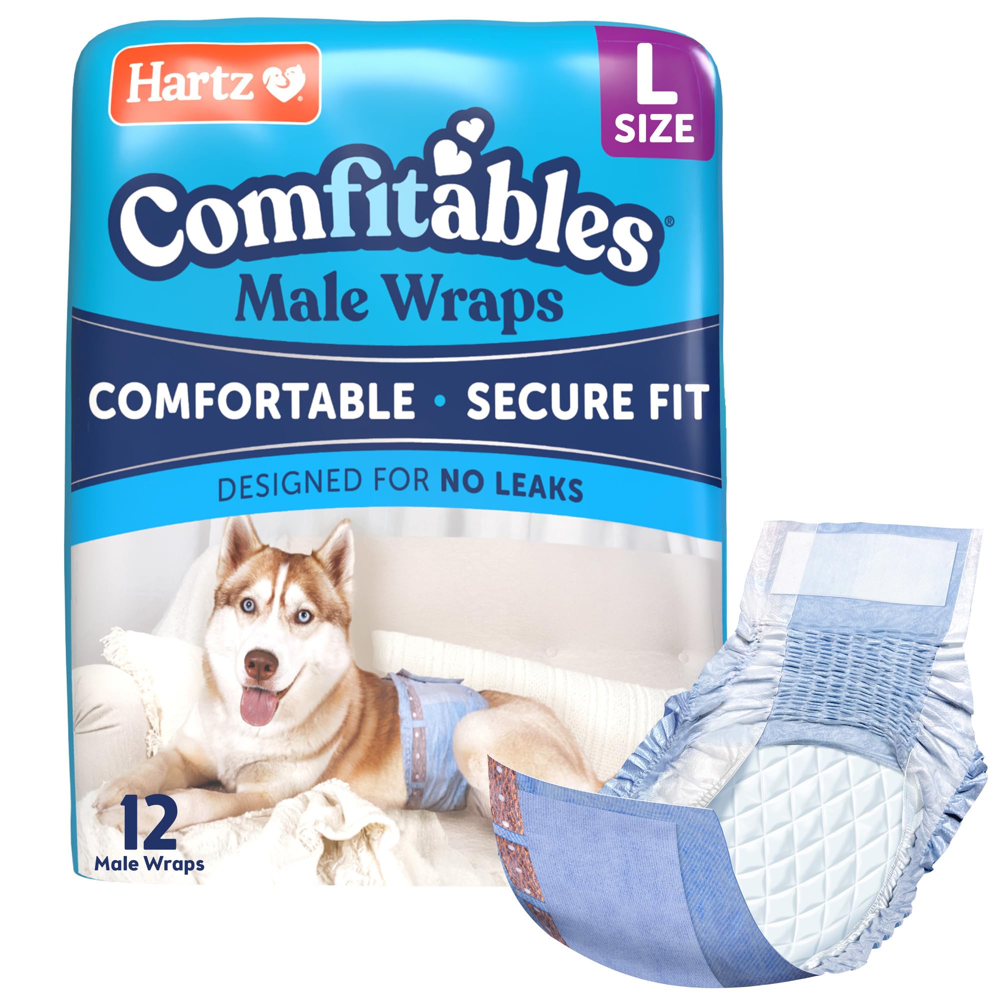 Photo 1 of Hartz Comfitables Disposable Male Dog Wraps with Stretchy Waistband, Large 12 Count