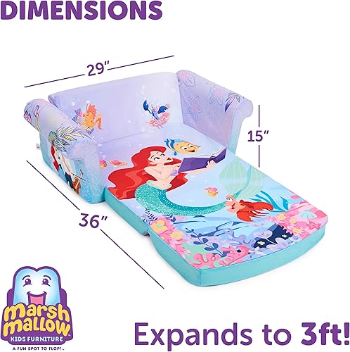 Miniatura 2 de Marshmallow Muebles, Niños 2-en-1 Flip Open Foam Comprimido Sofá, Disney La Sirenita