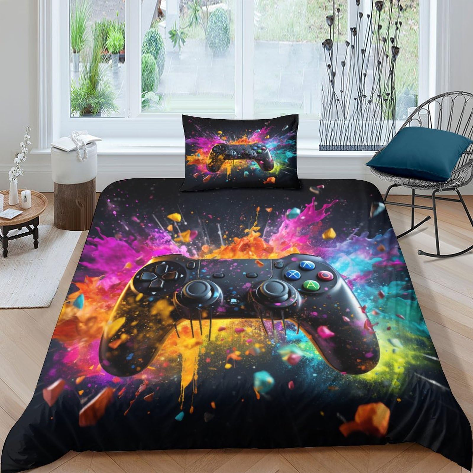 Housse de couette gamer 135x200 parure de lit microfibre
