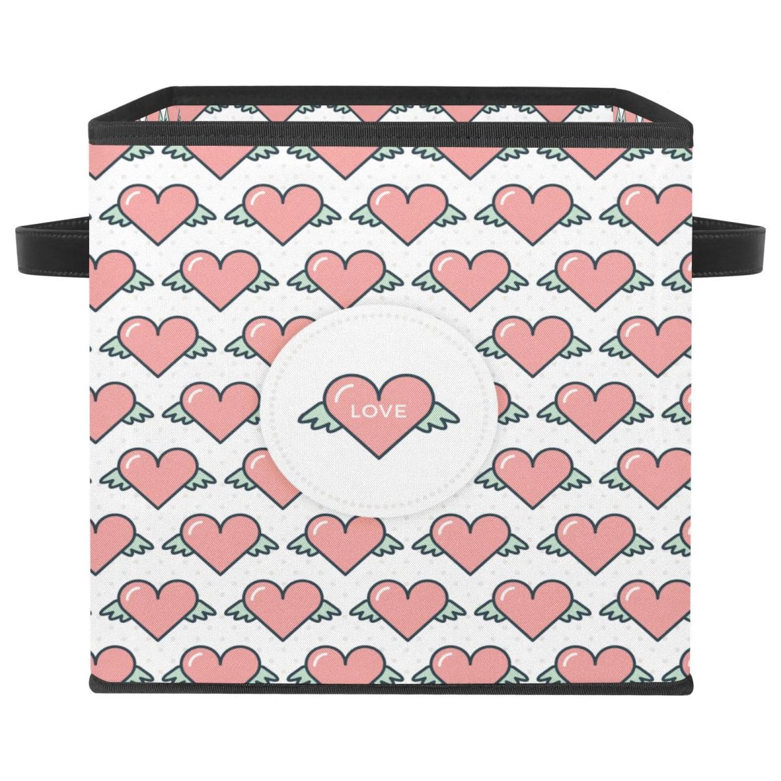 Boîte de rangement pliable cube rose motif cœurs pour armoire
