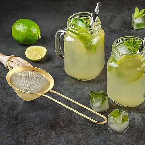 Miniatura 5 de LIANYU Juego de 2 coladores de malla fina, coladores de té de acero inoxidable con mango largo, colador cónico de metal de 3.3 pulgadas para colar